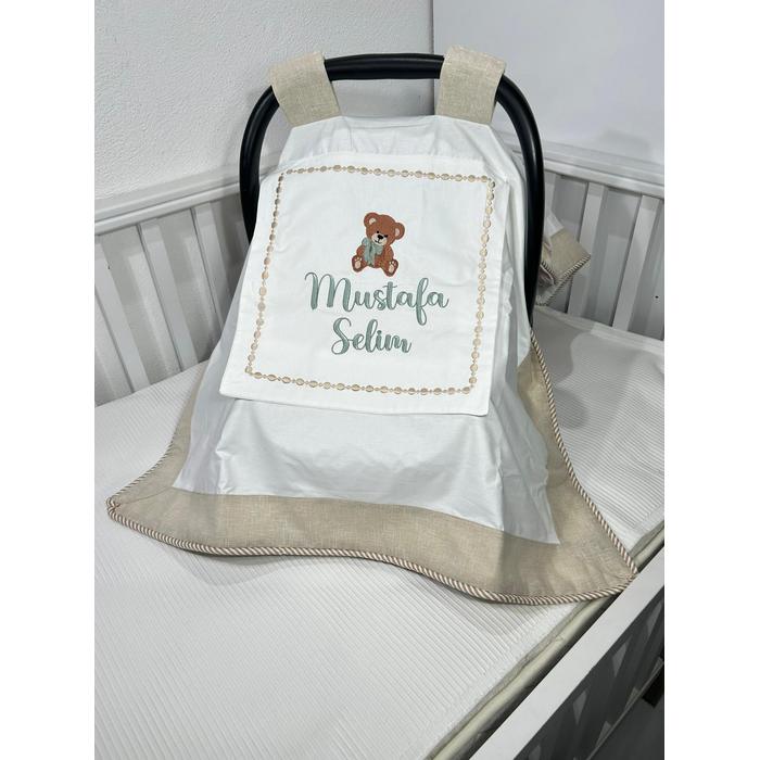 Puset örtüsü kapaklı model bej isviçre keten - beyaz poplin 2