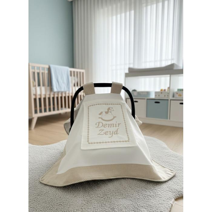 Puset örtüsü kapaklı model bej isviçre keten - beyaz poplin 3