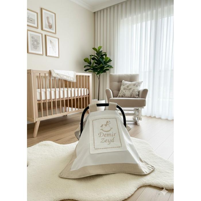 Puset örtüsü kapaklı model bej isviçre keten - beyaz poplin 3