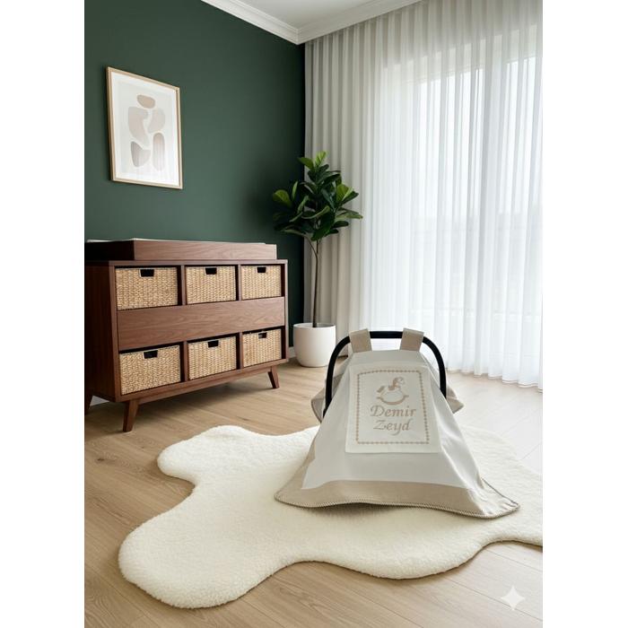 Puset örtüsü kapaklı model bej isviçre keten - beyaz poplin 3