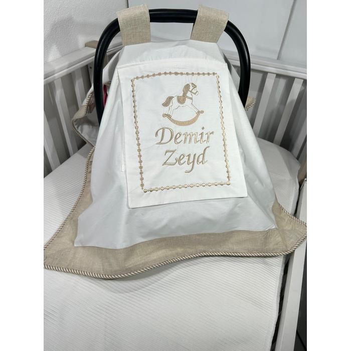 Puset örtüsü kapaklı model bej isviçre keten - beyaz poplin 3