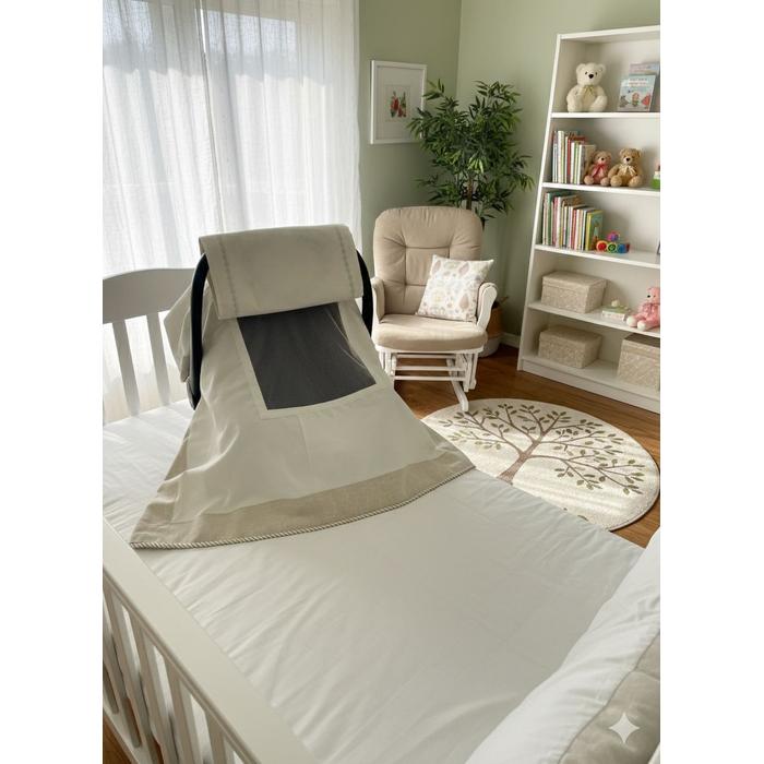 Puset örtüsü kapaklı model bej isviçre keten - krem poplin