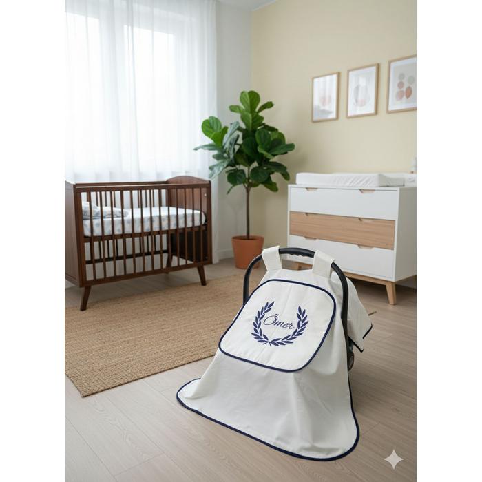 Puset örtüsü kapaklı model lacivert biyeli krem poplin 