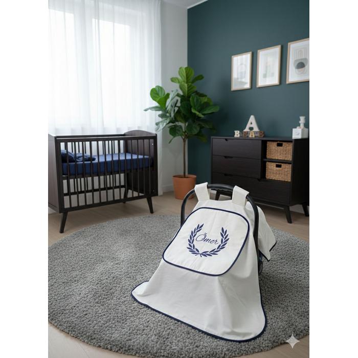 Puset örtüsü kapaklı model lacivert biyeli krem poplin 