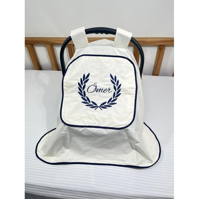 Puset örtüsü kapaklı model lacivert biyeli krem poplin 