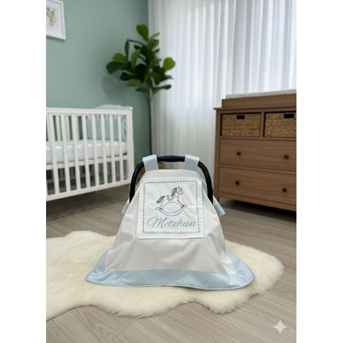 Puset örtüsü kapaklı model mavi beyaz poplin 2