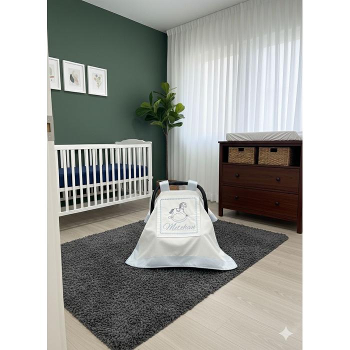 Puset örtüsü kapaklı model mavi beyaz poplin 2