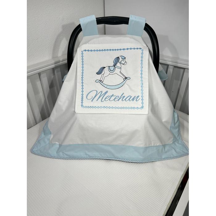 Puset örtüsü kapaklı model mavi beyaz poplin 2