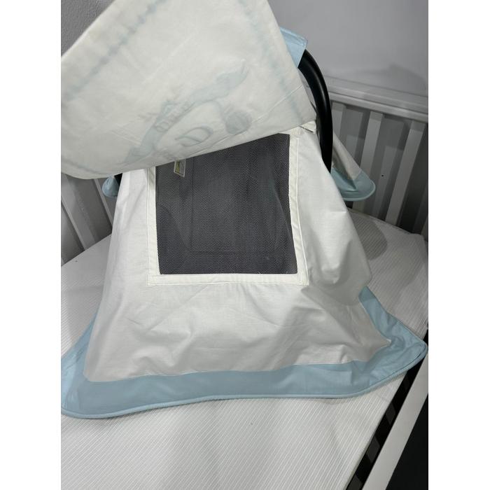 Puset örtüsü kapaklı model mavi beyaz poplin 3