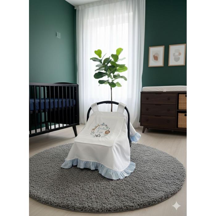 Puset örtüsü kapaklı model mavi fırfırlı beyaz poplin 