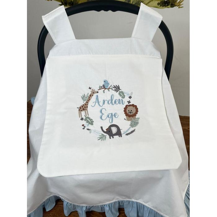 Puset örtüsü kapaklı model mavi fırfırlı beyaz poplin 