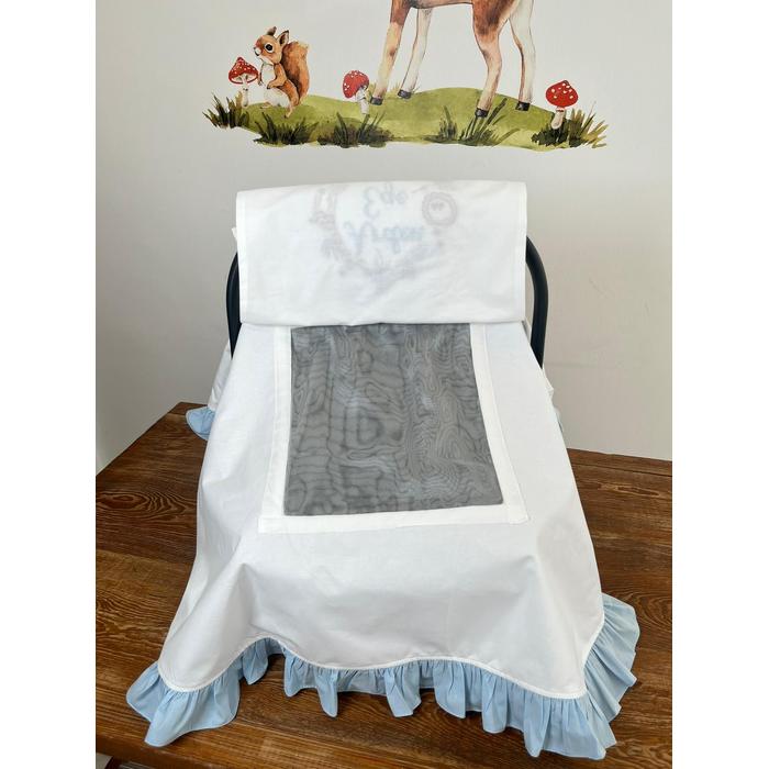 Puset örtüsü kapaklı model mavi fırfırlı beyaz poplin 