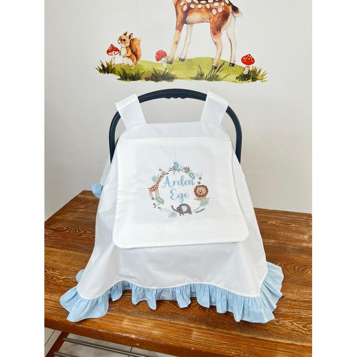 Puset örtüsü kapaklı model mavi fırfırlı beyaz poplin 