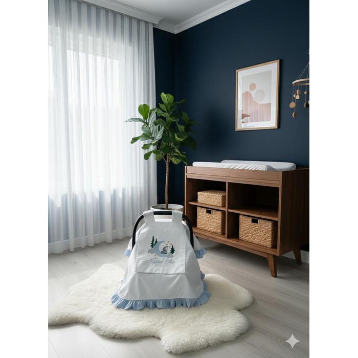 Puset örtüsü kapaklı model mavi fırfırlı beyaz poplin 2