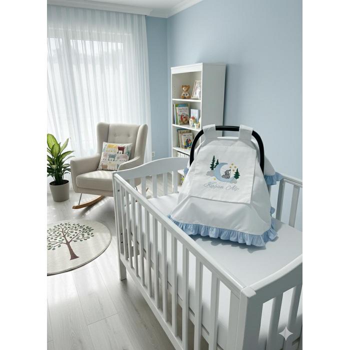 Puset örtüsü kapaklı model mavi fırfırlı beyaz poplin 2