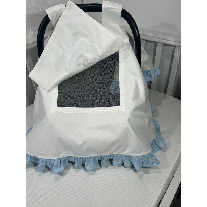 Puset örtüsü kapaklı model mavi fırfırlı beyaz poplin 2