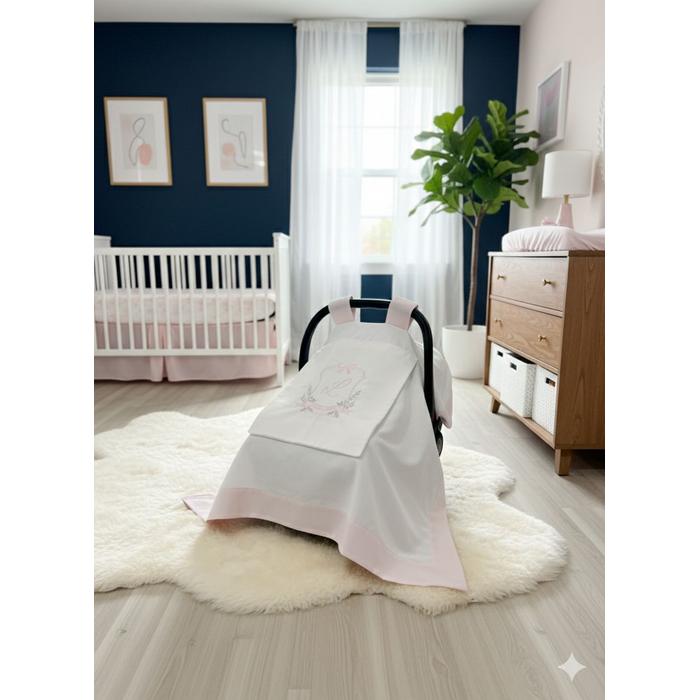 Puset örtüsü kapaklı model pudra pembe - beyaz poplin 