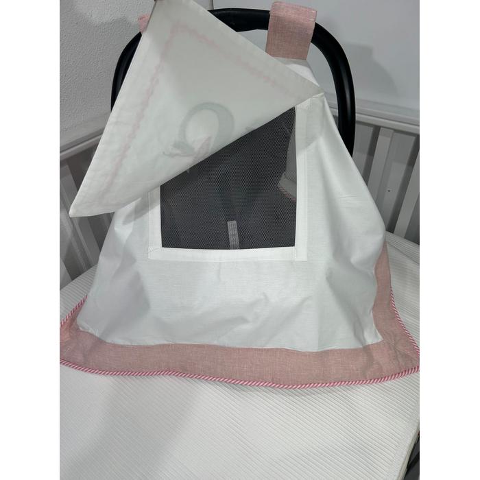 Puset örtüsü kapaklı model pudra pembe isviçre keten beyaz poplin 