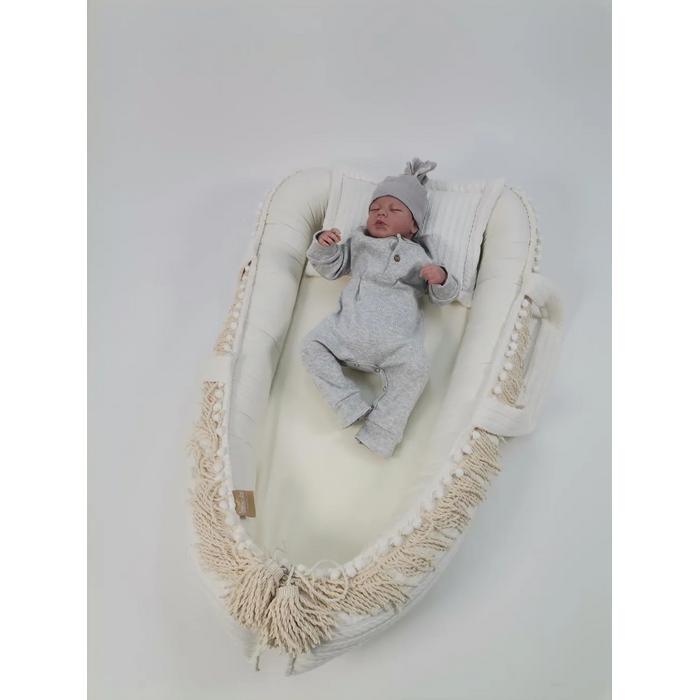 Babynest 8'li püsküllü set krem örgü pike - krem poplin