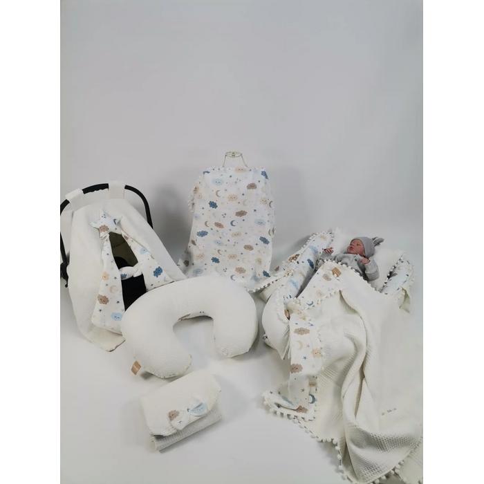 Babynest 8'li set krem waffle pike - mavi aylı bulutlu müslin