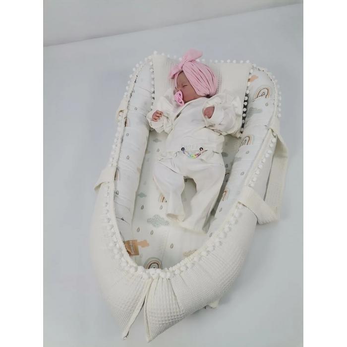 Babynest 8'li set krem waffle pike - gökkuşaklı poplin