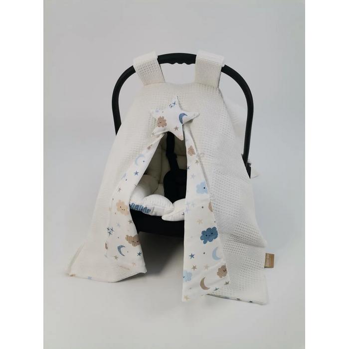 Babynest 8'li set krem waffle pike - mavi aylı bulutlu müslin