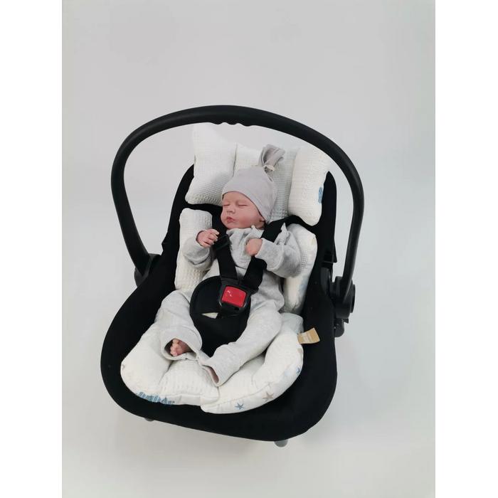 Babynest 8'li set krem waffle pike - mavi aylı bulutlu müslin