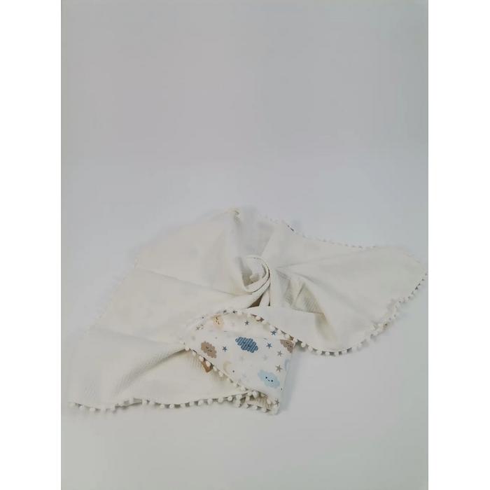 Babynest 8'li set krem waffle pike - mavi aylı bulutlu müslin