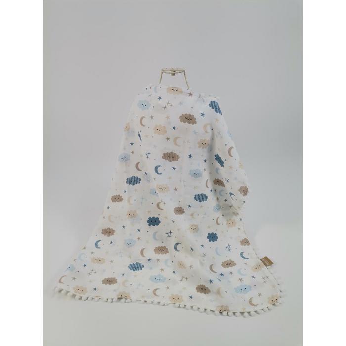 Babynest 8'li set krem waffle pike - mavi aylı bulutlu müslin