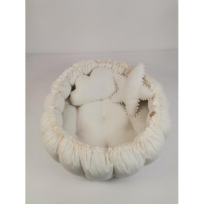 Yuvarlak babynest krem waffle pike - krem poplin