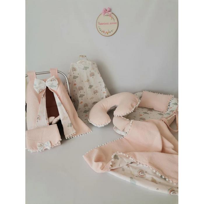 Babynest 8'li set somon waffle pike - gökkuşaklı poplin