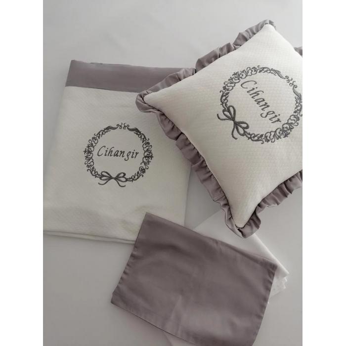 PİKE TAKIMI BAKLAVA DESENLİ PİKE - GRİ POPLİN