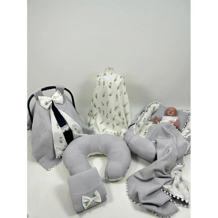 Babynest 8'li set gri waffle pike - yeşil tüylü poplin
