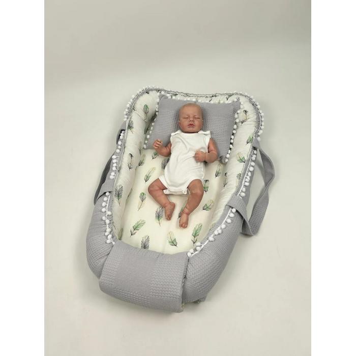 Babynest 8'li set gri waffle pike - yeşil tüylü poplin