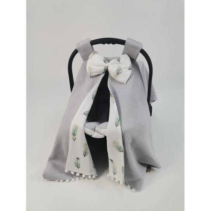 Babynest 8'li set gri waffle pike - yeşil tüylü poplin