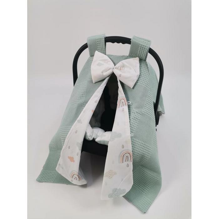 Babynest 8'li set yeşil waffle pike - gökkuşaklı poplin