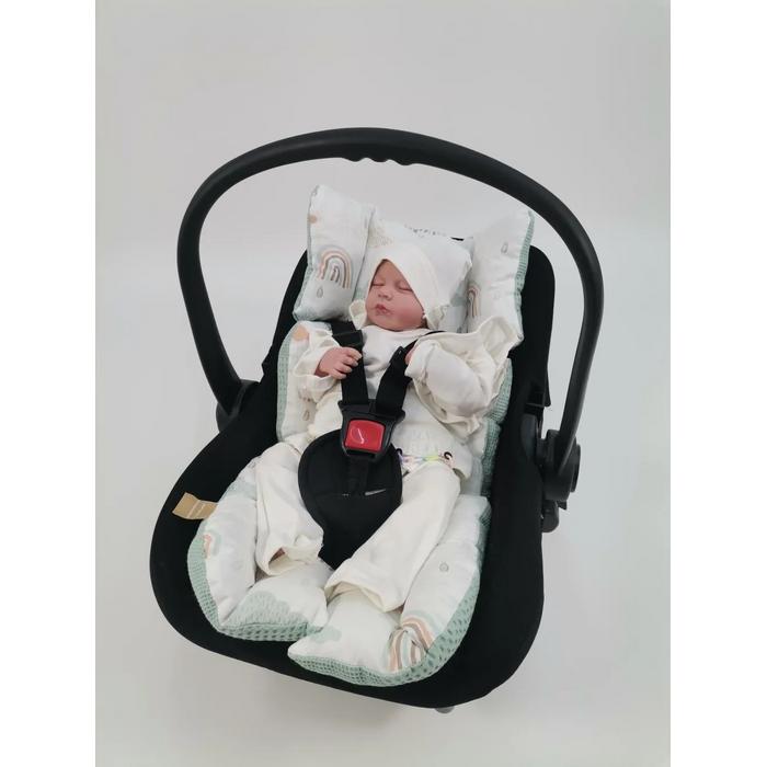 Babynest 8'li set yeşil waffle pike - gökkuşaklı poplin