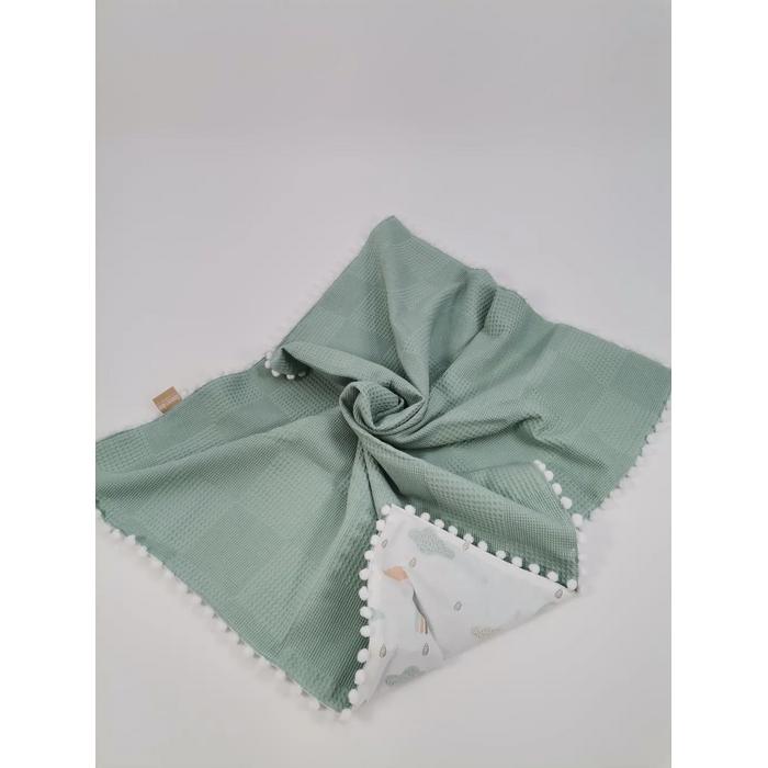 Babynest 8'li set yeşil waffle pike - gökkuşaklı poplin