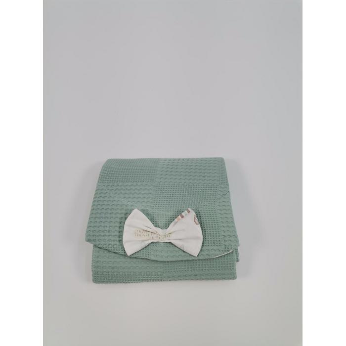 Babynest 8'li set yeşil waffle pike - gökkuşaklı poplin