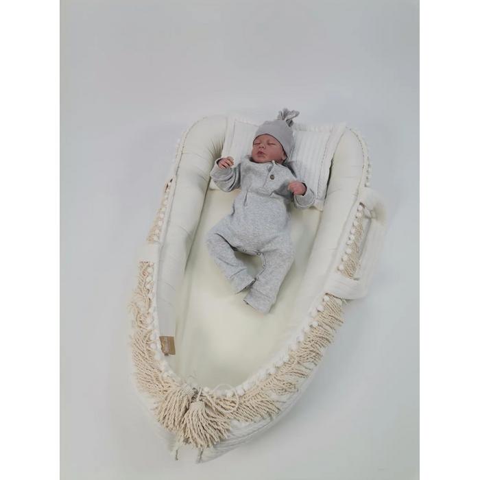 Babynest püsküllü krem örgü pike - krem poplin