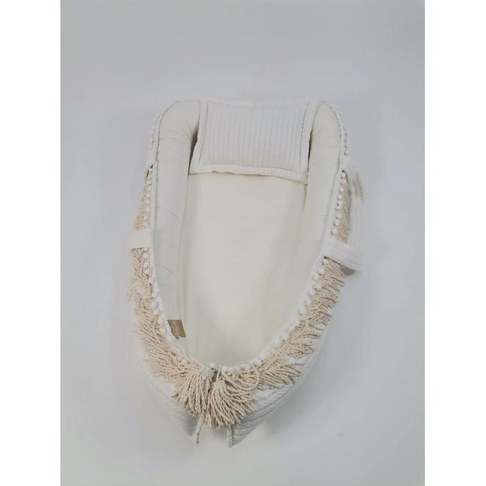 Babynest püsküllü krem örgü pike - krem poplin