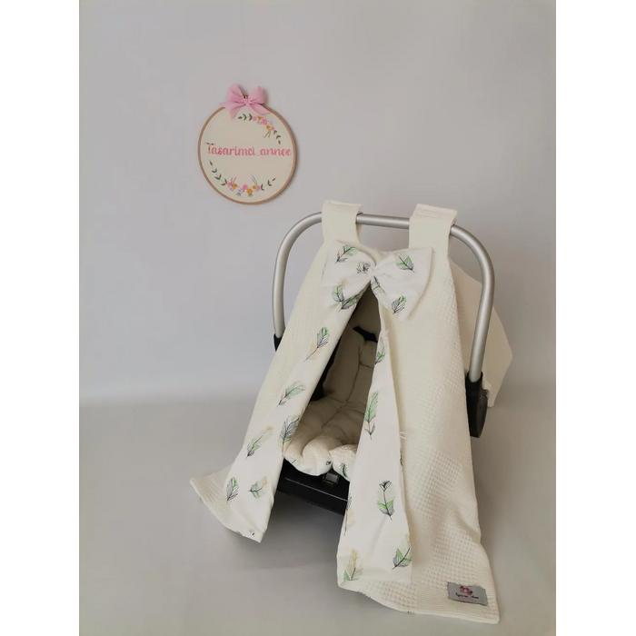 Babynest 8'li set krem waffle pike - yeşil tüylü poplin