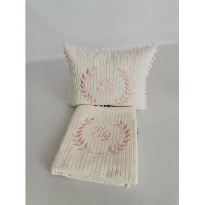 Battaniye ve yastık krem örgü pike - krem poplin