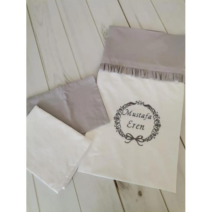 GRİ - BEYAZ POPLİN FIRFIRLI NEVRESİM TAKIMI