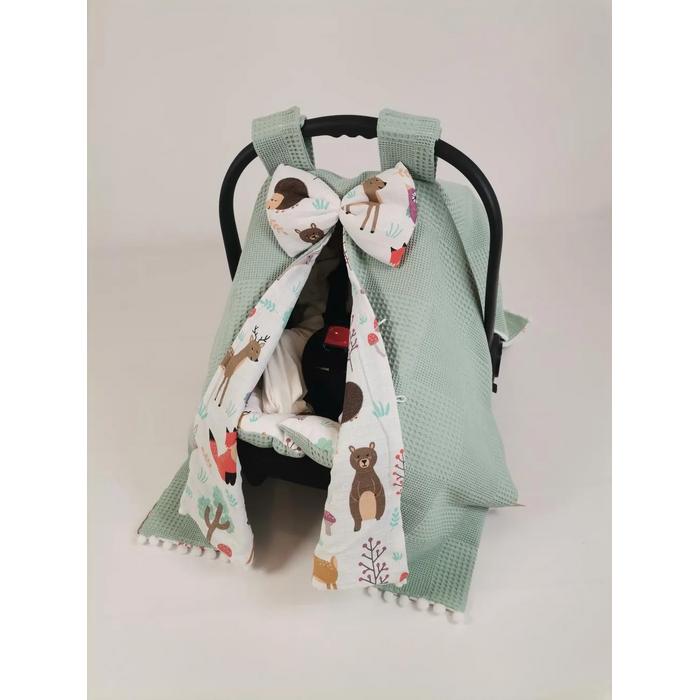 Puset örtüsü yeşil waffle pike - hayvan figürlü müslin