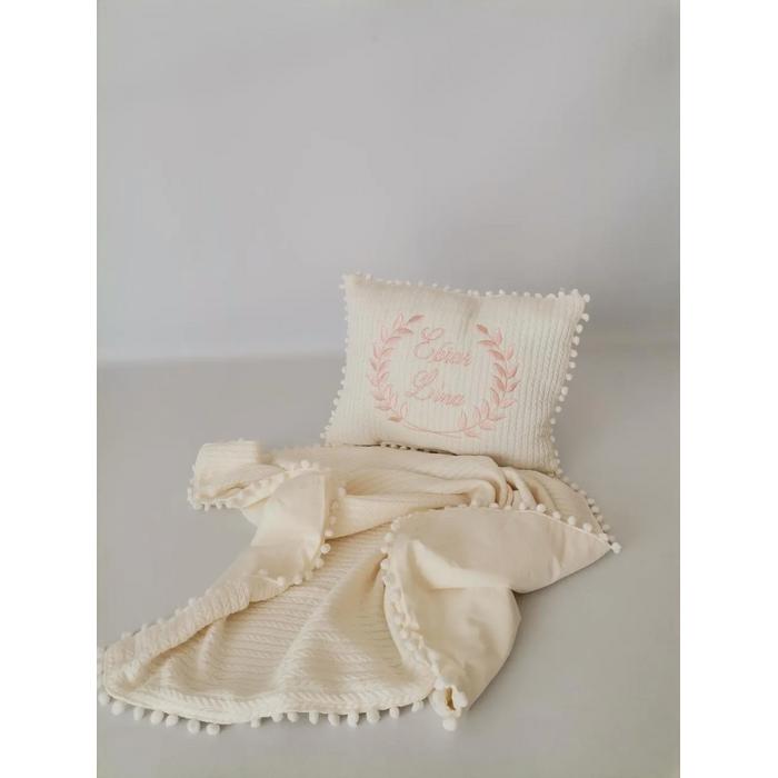 Battaniye ve yastık krem örgü pike - krem poplin 2