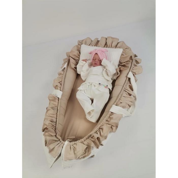 Babynest 8'li fırfırlı set krem örgü pike - bej poplin