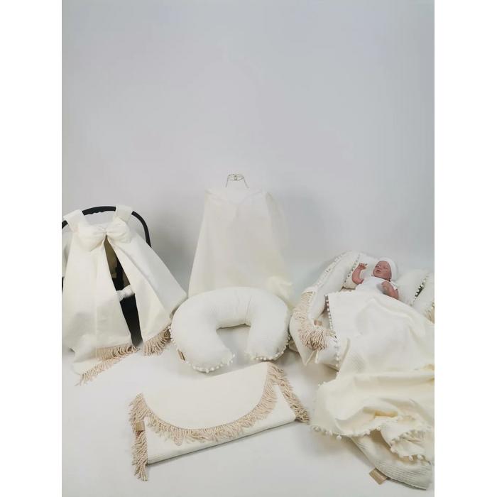 Babynest 8'li püsküllü set krem waffle pike - krem poplin