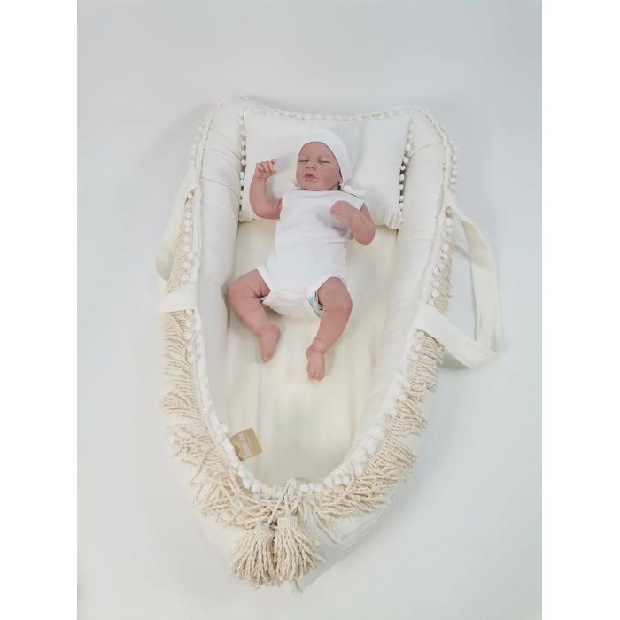 Babynest 8'li püsküllü set krem waffle pike - krem poplin