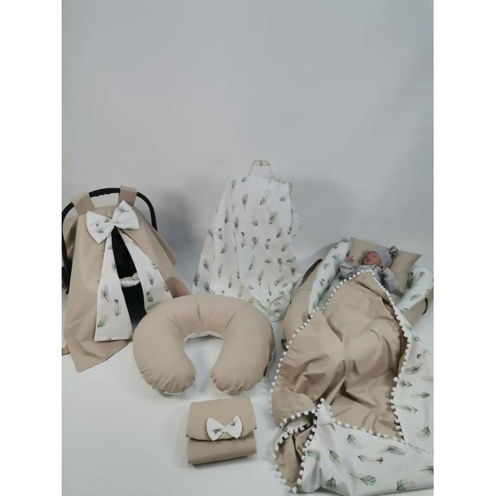 Babynest 8'li set bej poplin - yeşil tüylü poplin